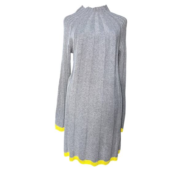 Anthropologie Arsenau Sweater Dress Gray Yellow Ribbed Knit Bell Sleeve Size XS - Picture 2 of 8